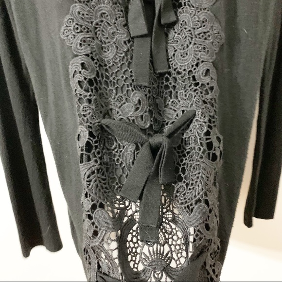 White House Black Market Lacy Pullover Sweater Lace and Bows Down Back Black ⬛️ - Picture 6 of 11